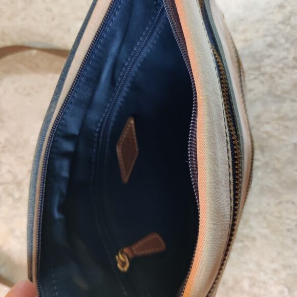 Fossil Purse Pink Striped Canvas Messenger Crossbody Bag Pink Brown White - Picture 8 of 10